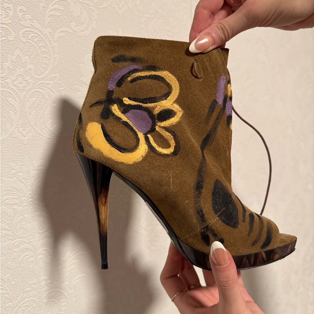 Burberry Suede Hand Painted Floral Heels